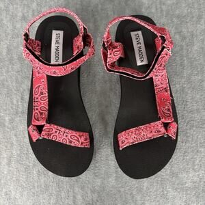 Steve Madden Women's Sandals, Slides, Henley Red Multi- Size 7M bandana country